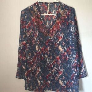 Colorful Beaded woman's etc boho blue blouse